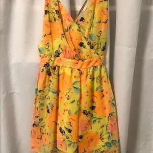 Cals Romper Size M Yellow Criss Cross Back Floral